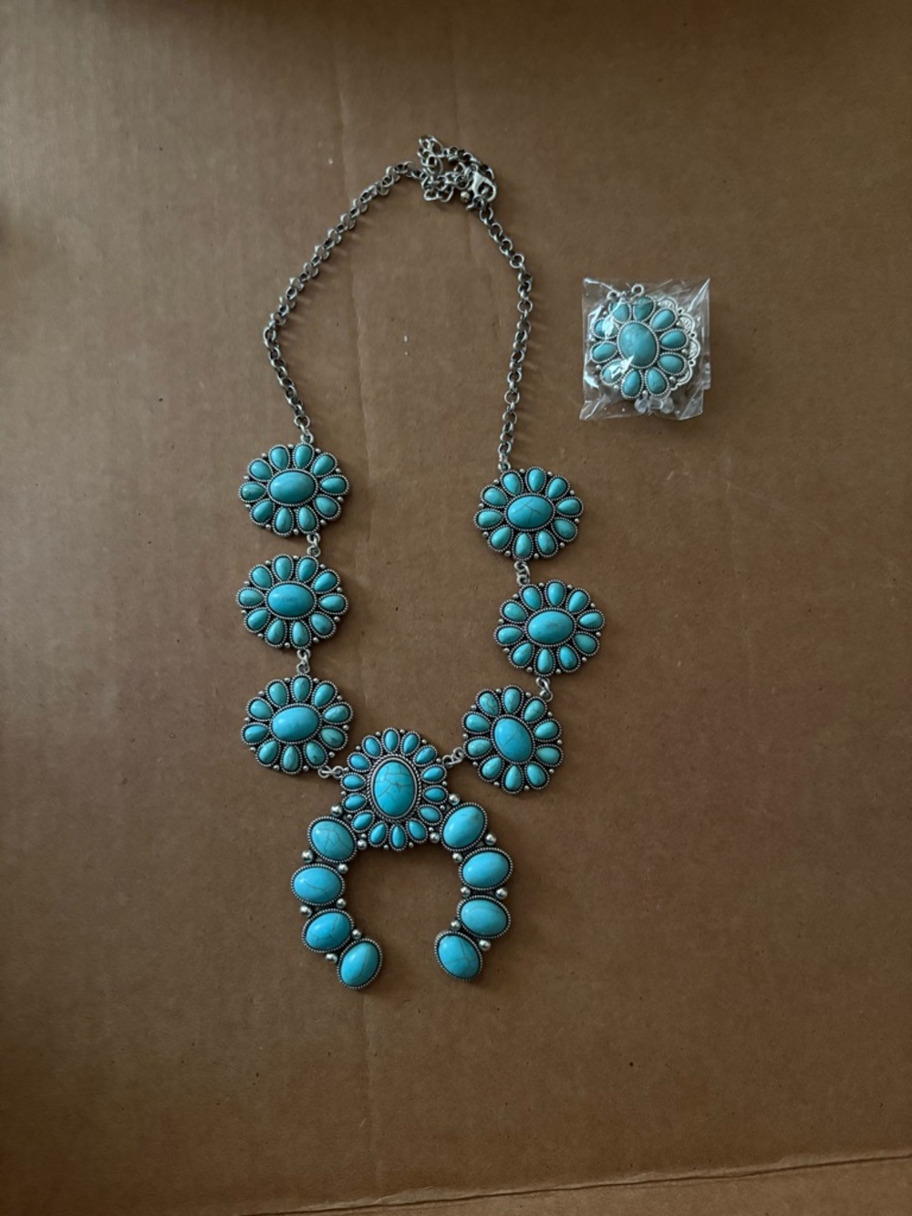 Turquoise Flower Statement Necklace and Ring Set - Women Jewelry